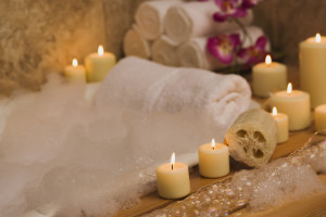 A luxurious bath tub adorned with candles, soap, and flowers awaits you at our exquisite apartments in The Woodlands TX. Unwind and indulge in the ultimate serenity while renting one of our exceptional wood