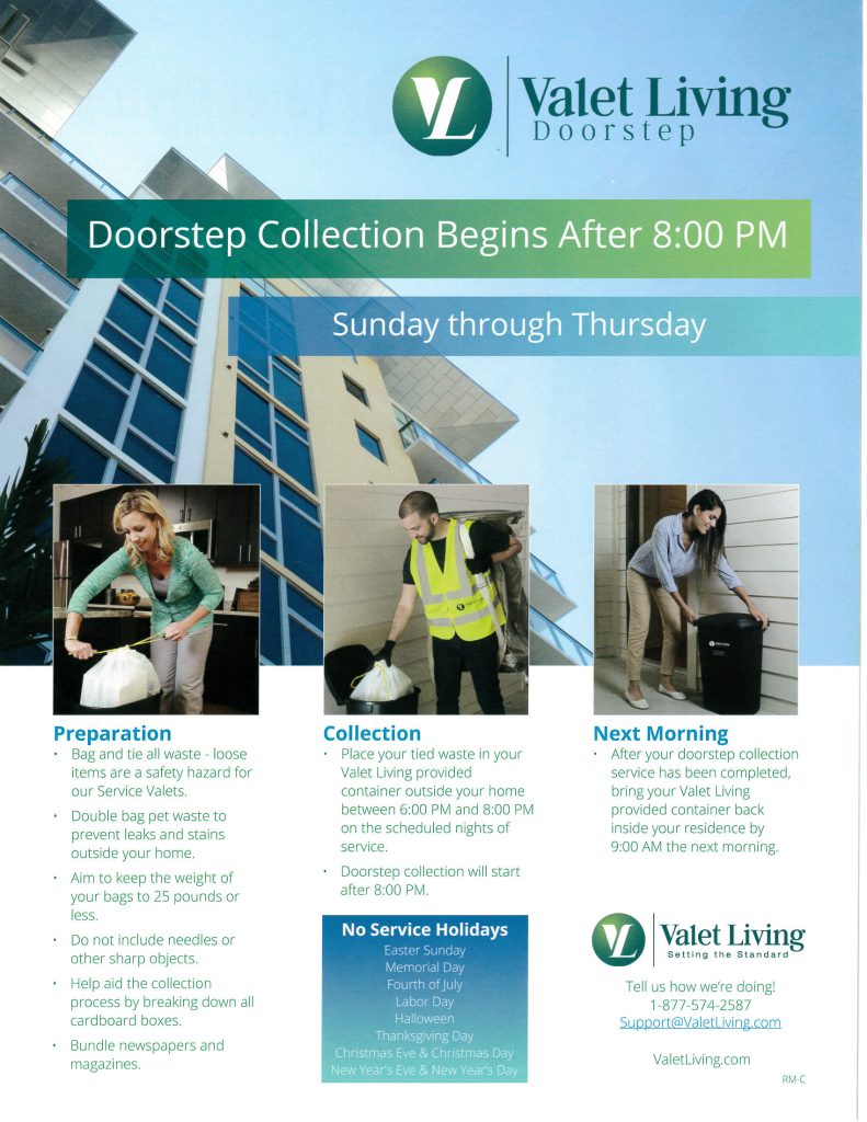 A flyer promoting valet living's doorstep collection for Apartments in The Woodlands TX. Keywords: Apartments in The Woodlands TX