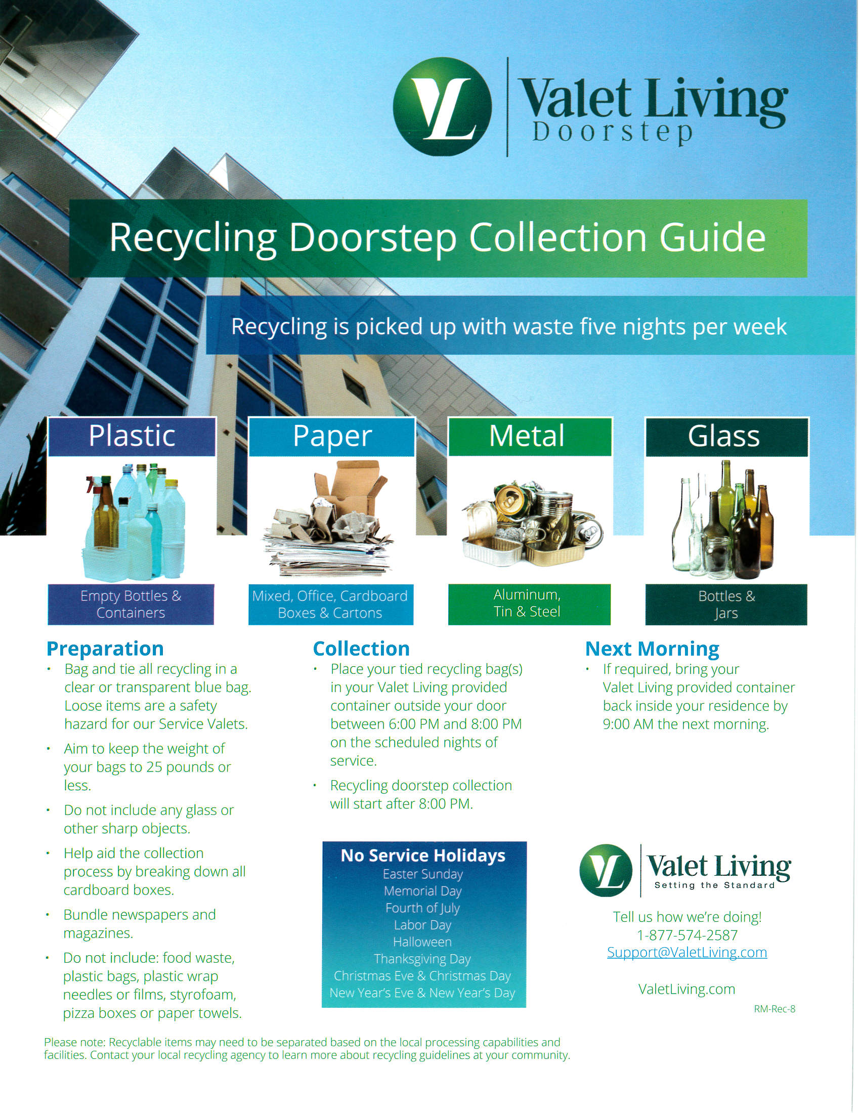Apartment residents in The Woodlands, TX can benefit from the convenient Valet Living recycling service. This door stop collection guide ensures that tenants adequately separate and dispose of recyclable materials. Experience the ease