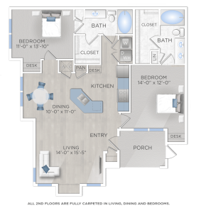 Find the perfect floor plan for a two bedroom apartment in The Woodlands TX.