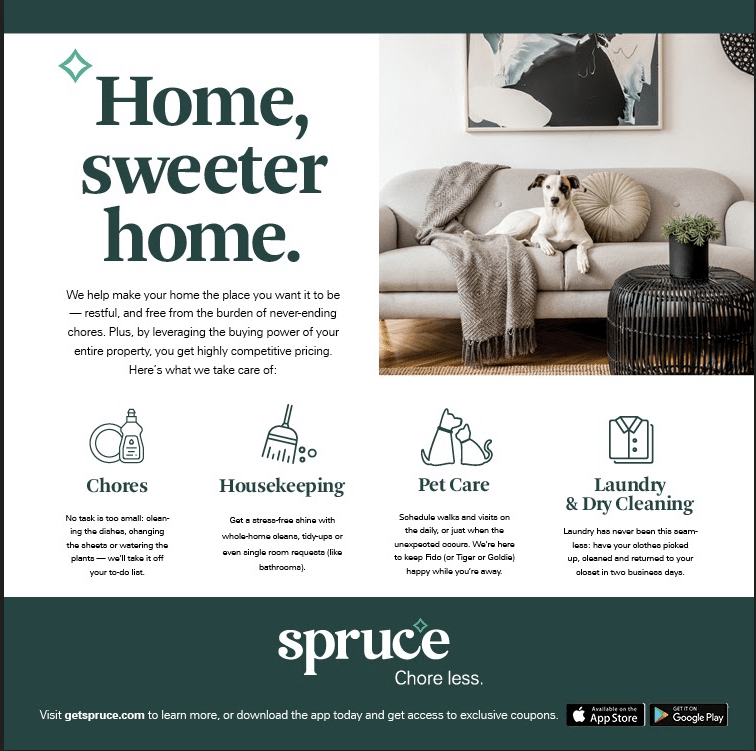 Spruce apartments for rent in The Woodlands TX flyer.