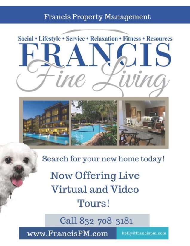 Francis is an expert in living property management in The Woodlands, TX. Find exceptional apartments for rent in the beautiful Woodlands area with Francis Property Management.