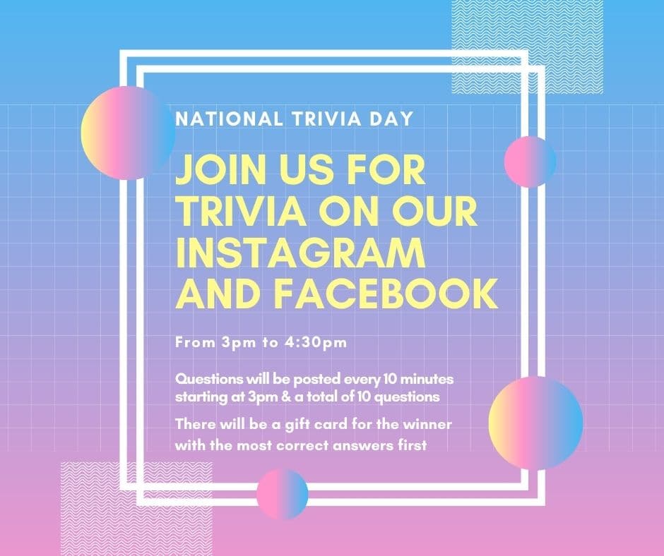 Join us on Instagram and Facebook for national trivia day at our Apartments in The Woodlands TX.
