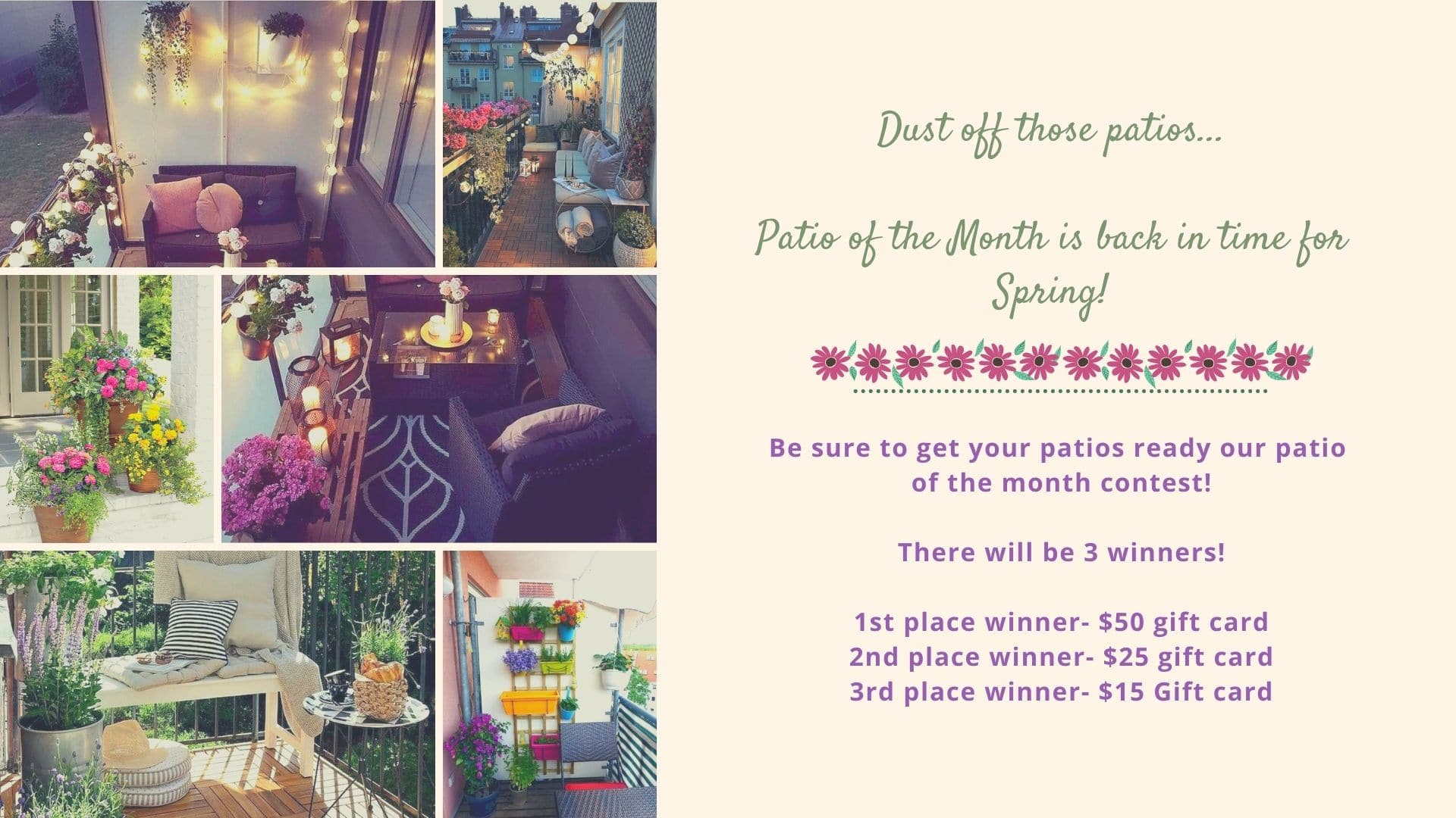 A visually appealing flyer showcasing charming flowers and lush plants adorning a delightful balcony in Apartments for rent woodlands tx.