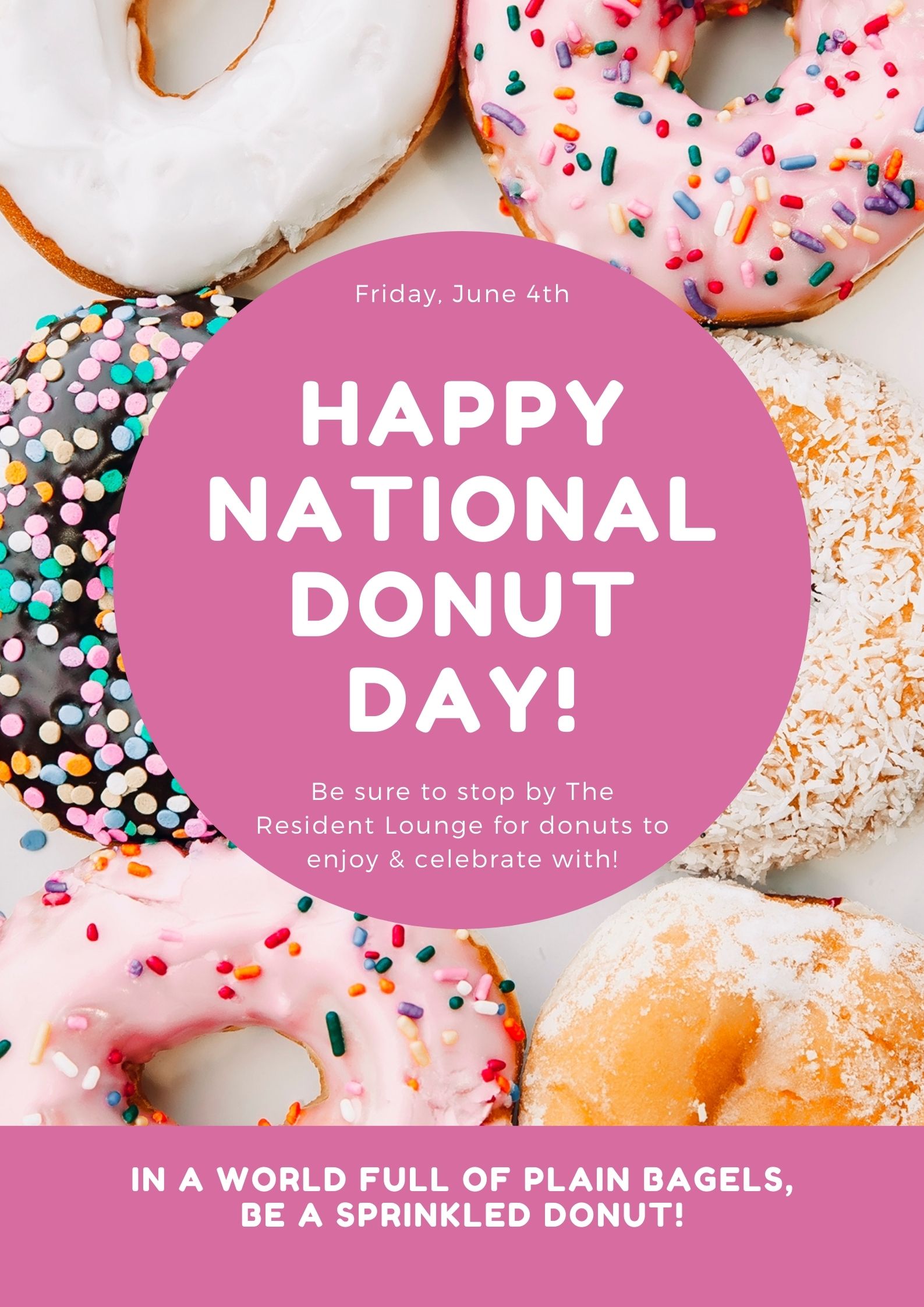 Happy national donut day flyer featuring Apartments in The Woodlands TX.