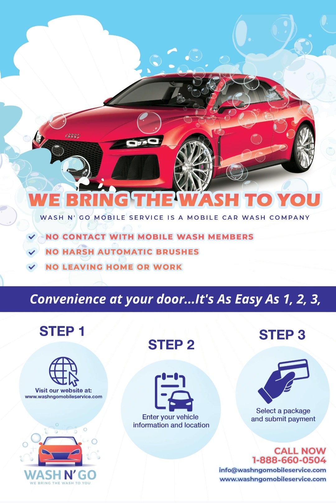 A flyer advertising a car wash service near apartments in The Woodlands, TX.