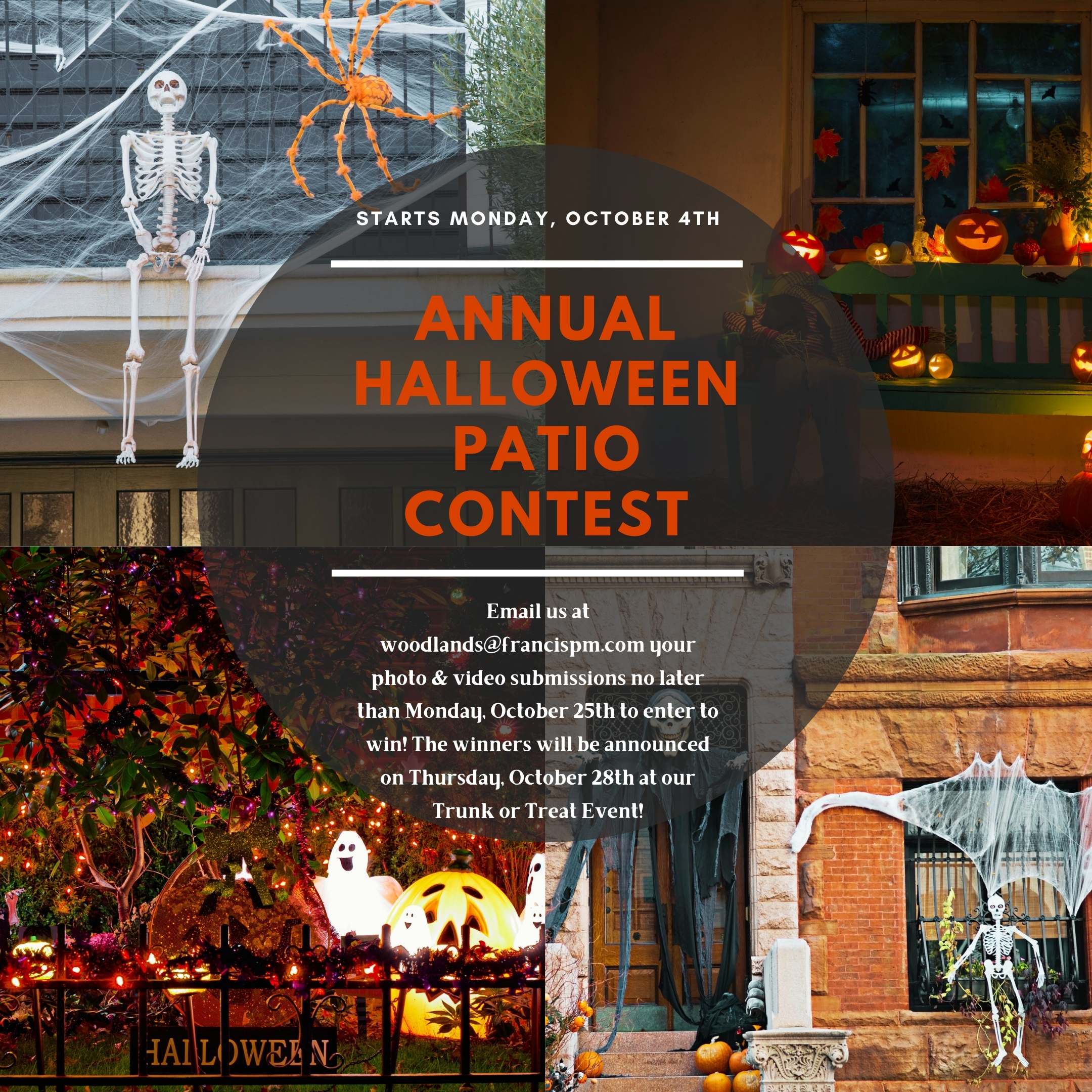 Annual Halloween patio contest at apartments in The Woodlands TX.