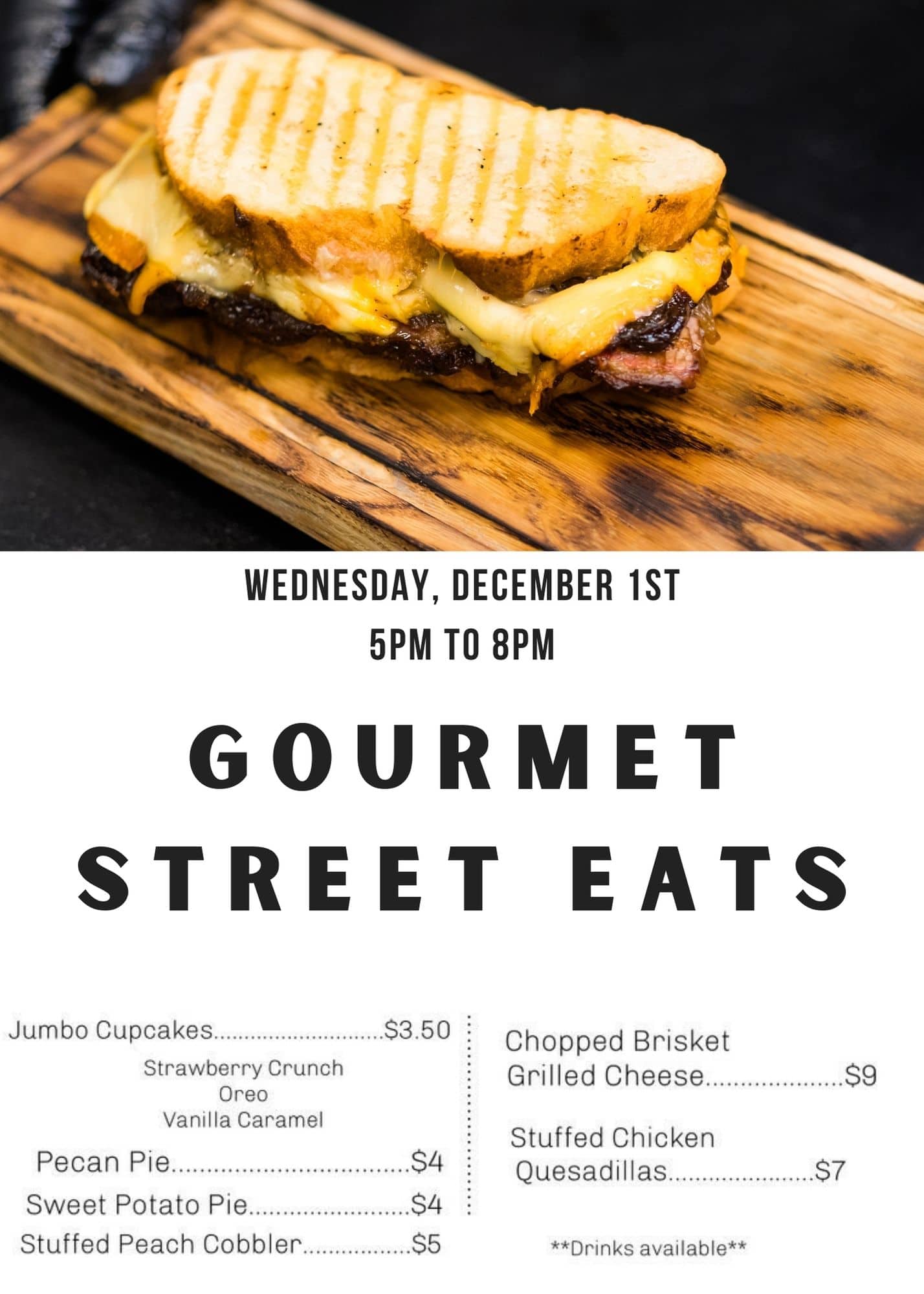 A flyer featuring gourmet street eats in The Woodlands, TX.